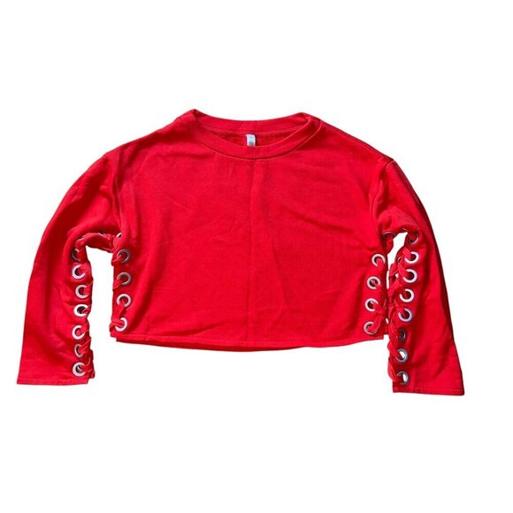 Alo Yoga Suspension Cropped Pullover Sweatshirt Cherry Pop Size Small - Picture 1 of 6